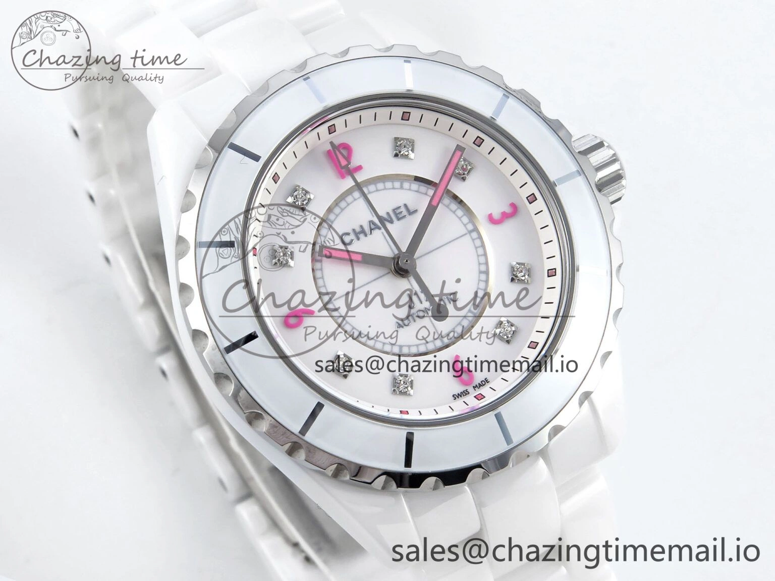 J13 38mm White Ceramic HTF 1:1 Best Edition Pink Dial Diamonds Makers on Bracelet A2892