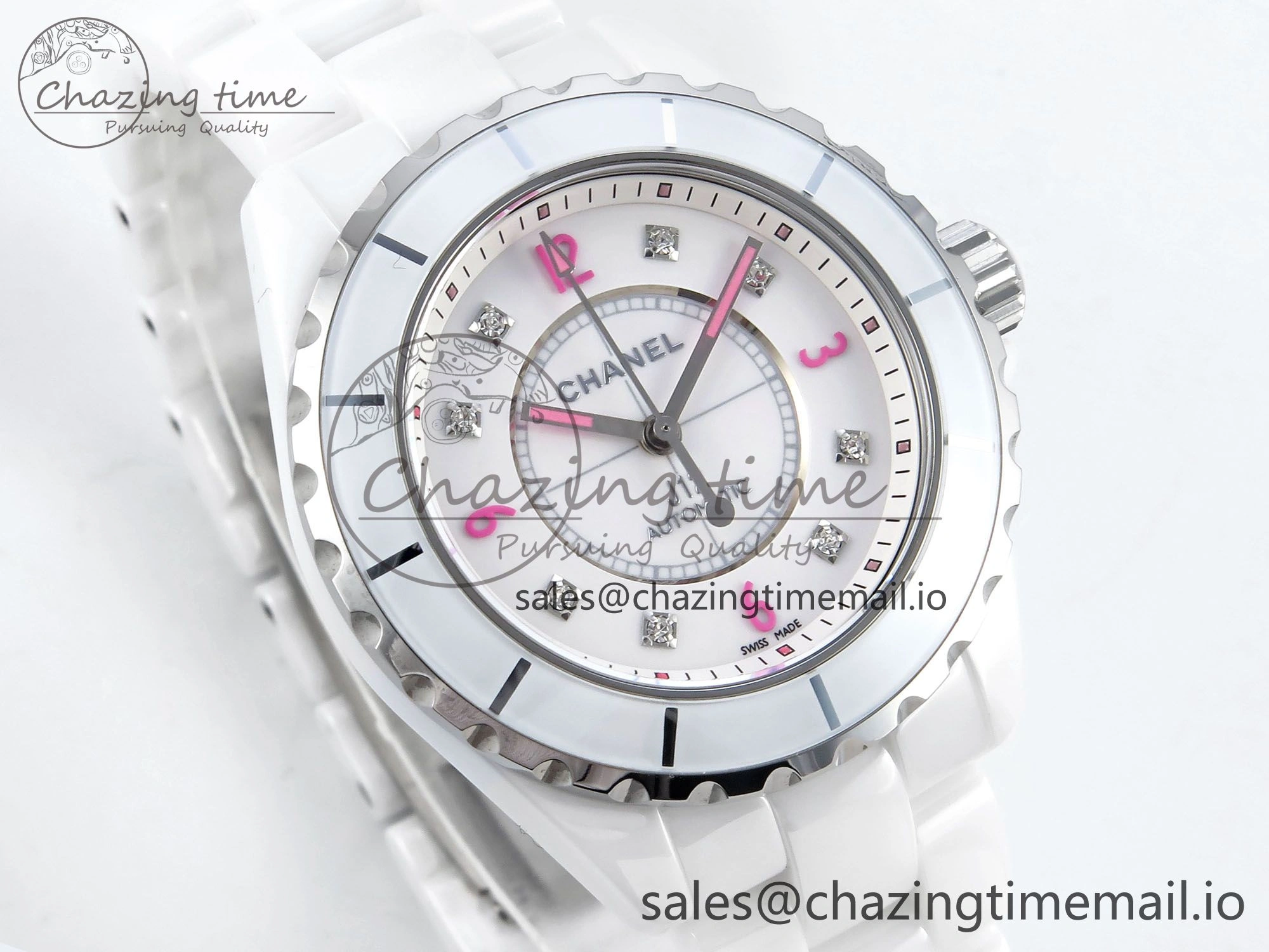 J13 38mm White Ceramic HTF 1:1 Best Edition Pink Dial Diamonds Makers on Bracelet A2892