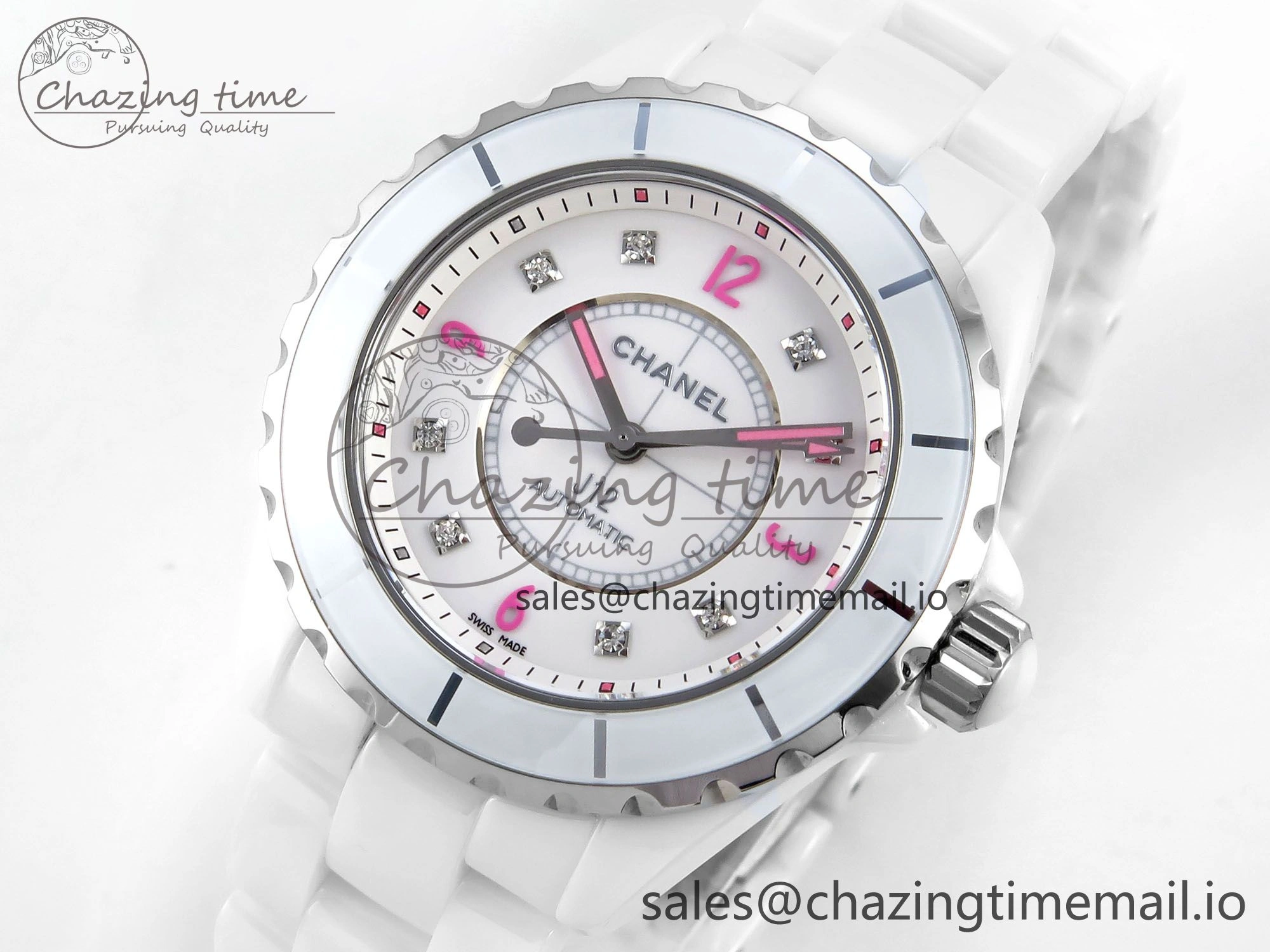 J13 38mm White Ceramic HTF 1:1 Best Edition Pink Dial Diamonds Makers on Bracelet A2892