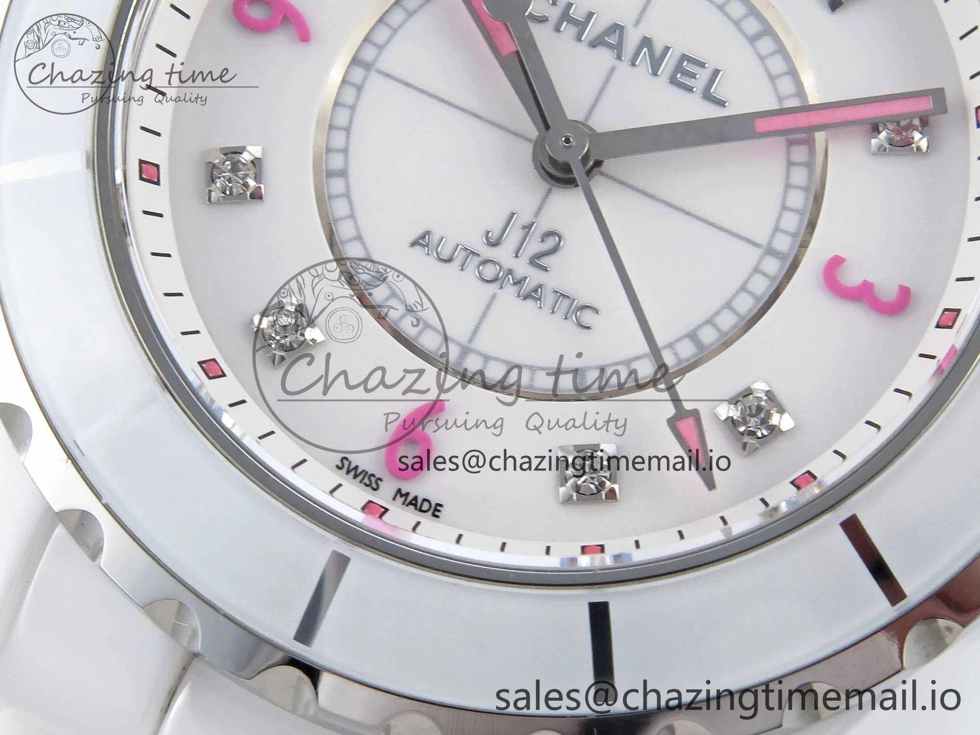 J13 38mm White Ceramic HTF 1:1 Best Edition Pink Dial Diamonds Makers on Bracelet A2892