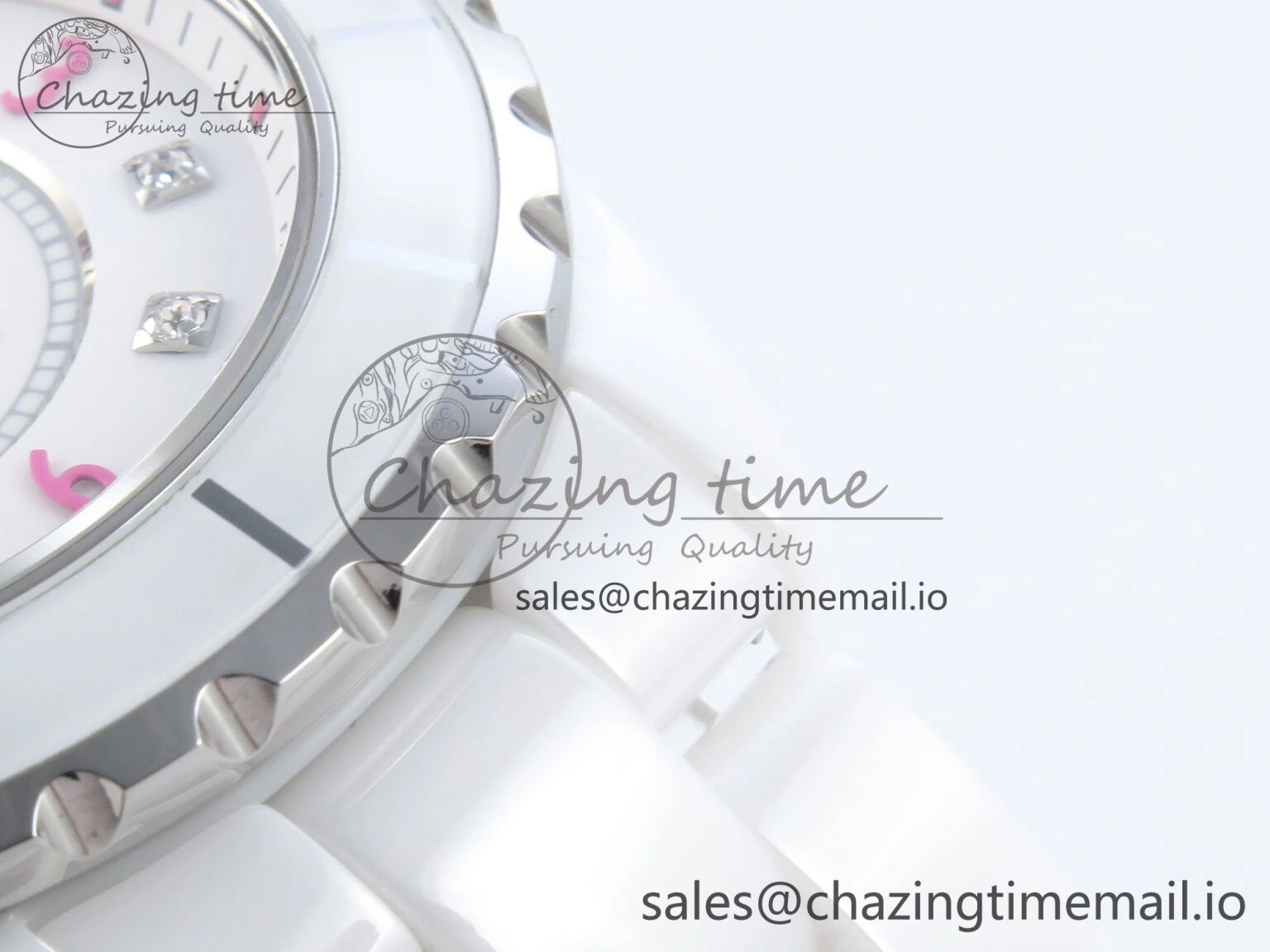 J13 38mm White Ceramic HTF 1:1 Best Edition Pink Dial Diamonds Makers on Bracelet A2892