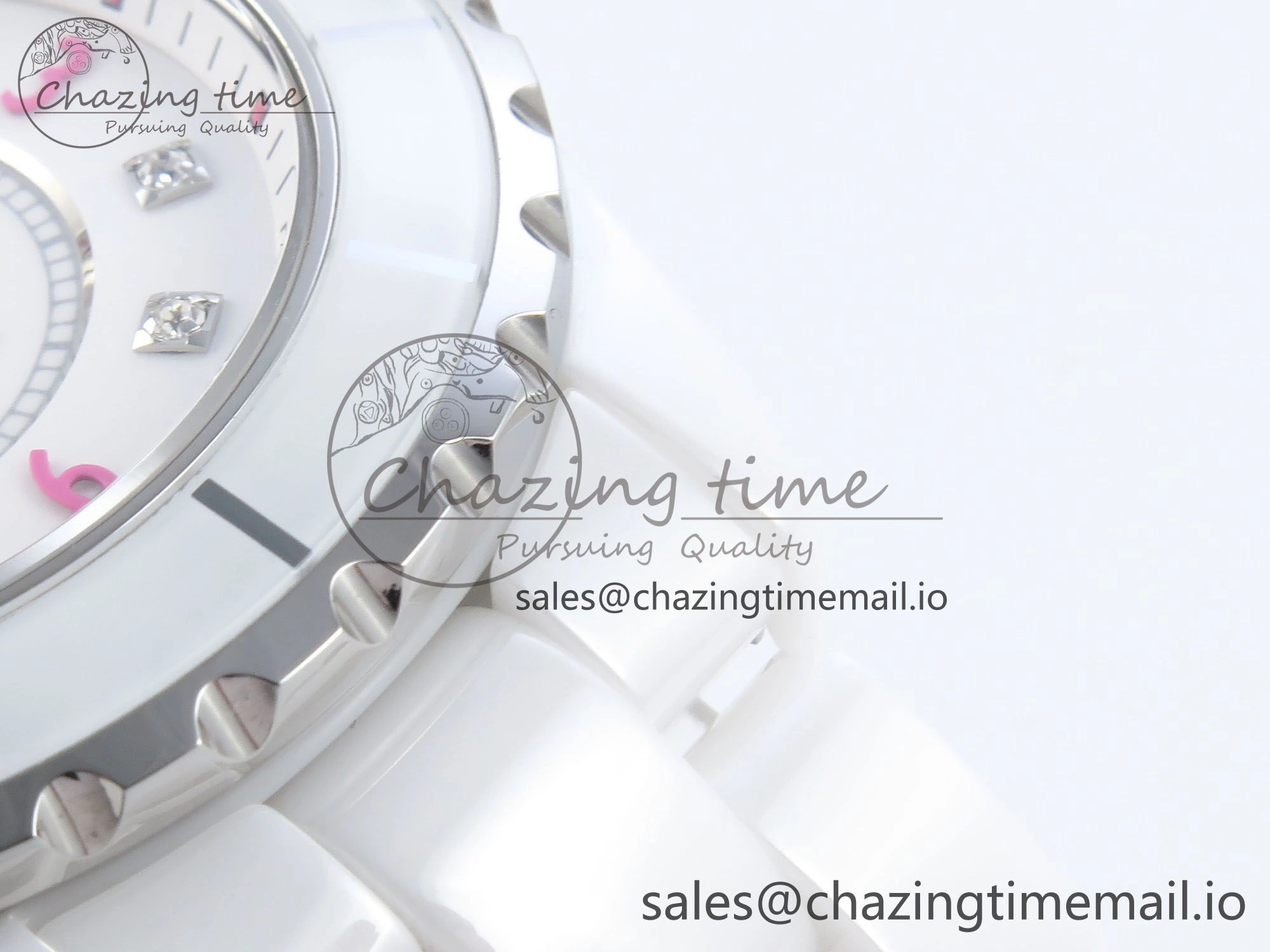 J13 38mm White Ceramic HTF 1:1 Best Edition Pink Dial Diamonds Makers on Bracelet A2892