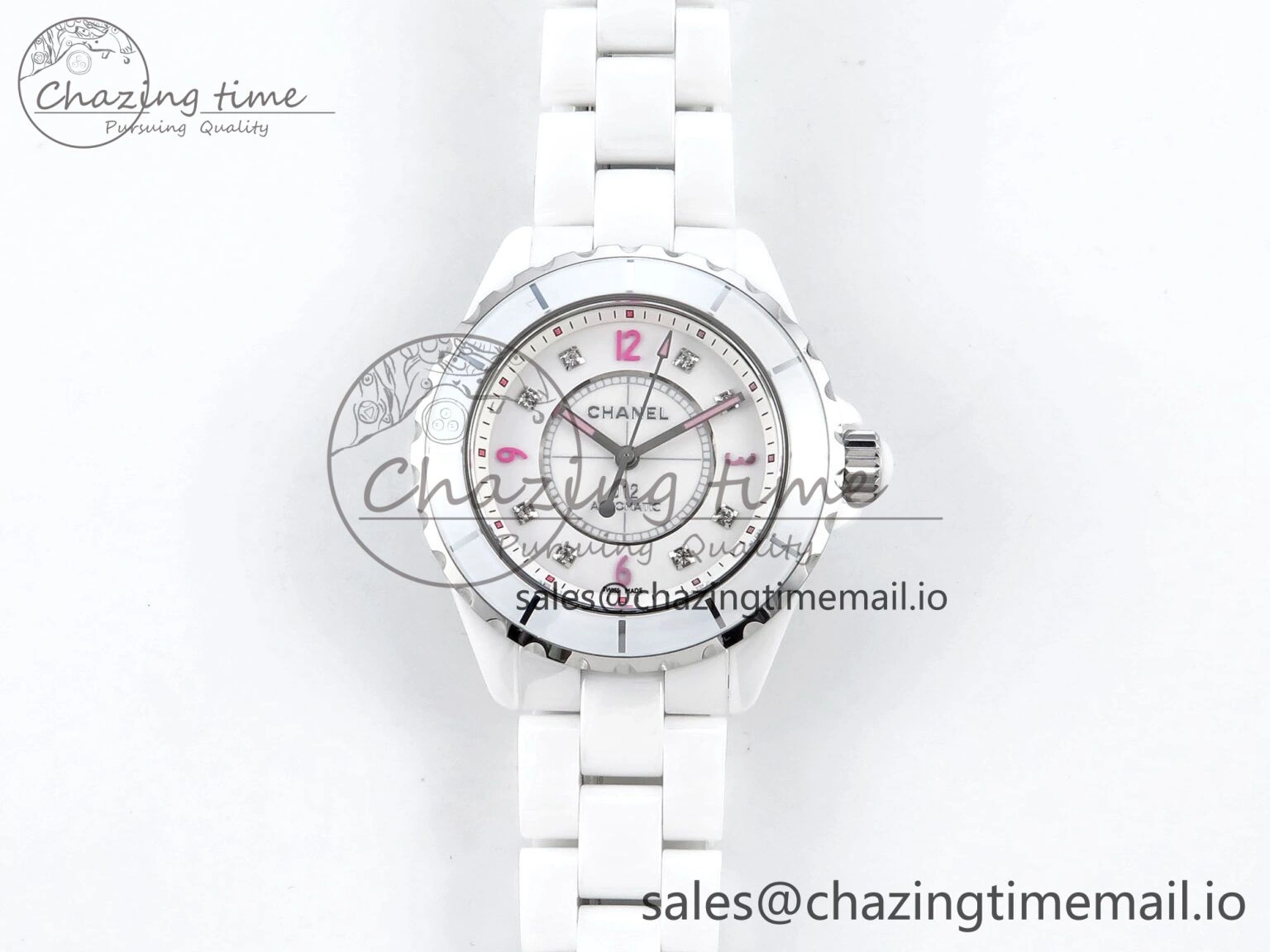 J13 38mm White Ceramic HTF 1:1 Best Edition Pink Dial Diamonds Makers on Bracelet A2892