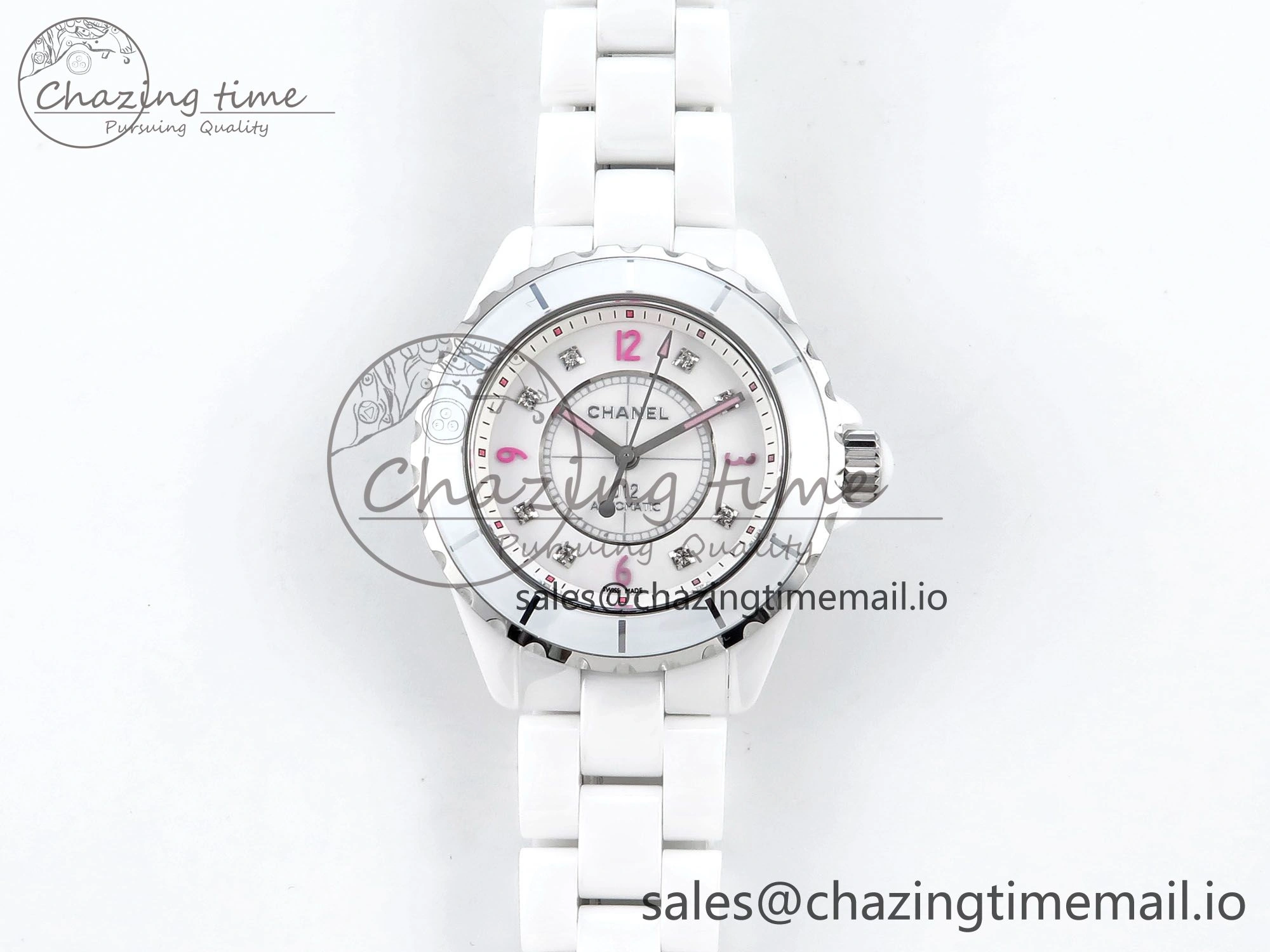 J13 38mm White Ceramic HTF 1:1 Best Edition Pink Dial Diamonds Makers on Bracelet A2892