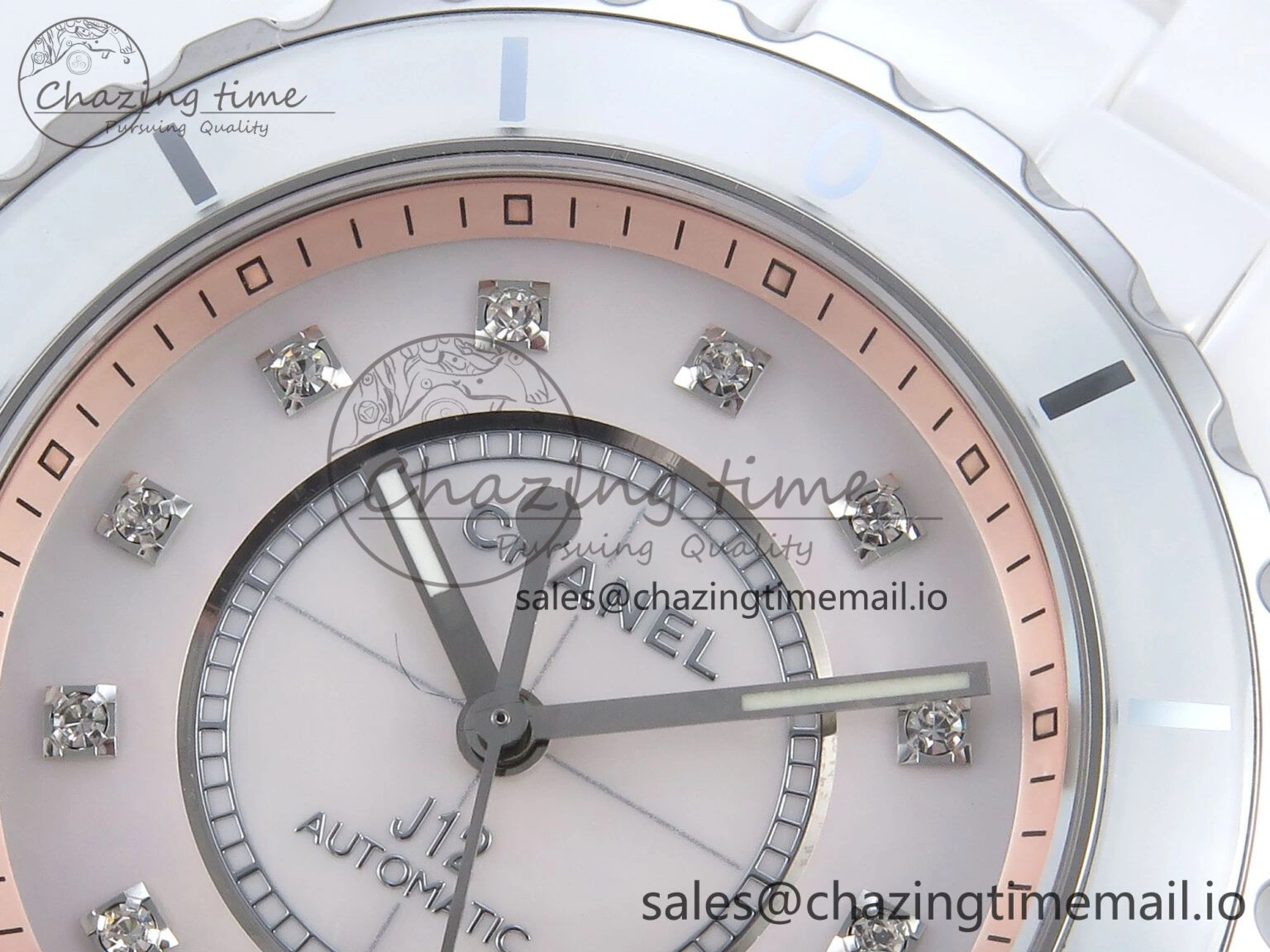 J13 38mm White Ceramic HTF 1:1 Best Edition Pink MOP Dial Diamonds Markers on Bracelet A2892
