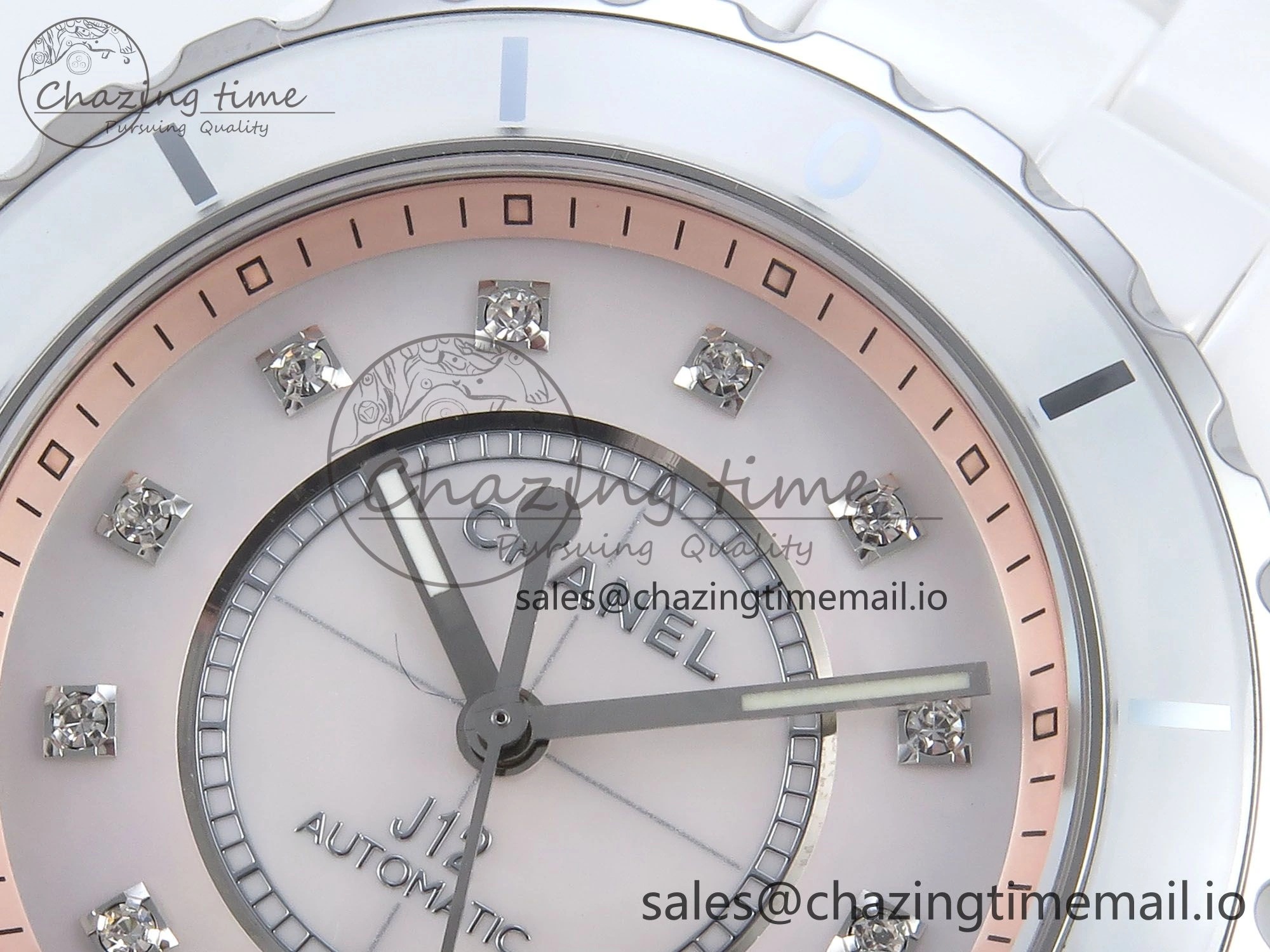J13 38mm White Ceramic HTF 1:1 Best Edition Pink MOP Dial Diamonds Markers on Bracelet A2892