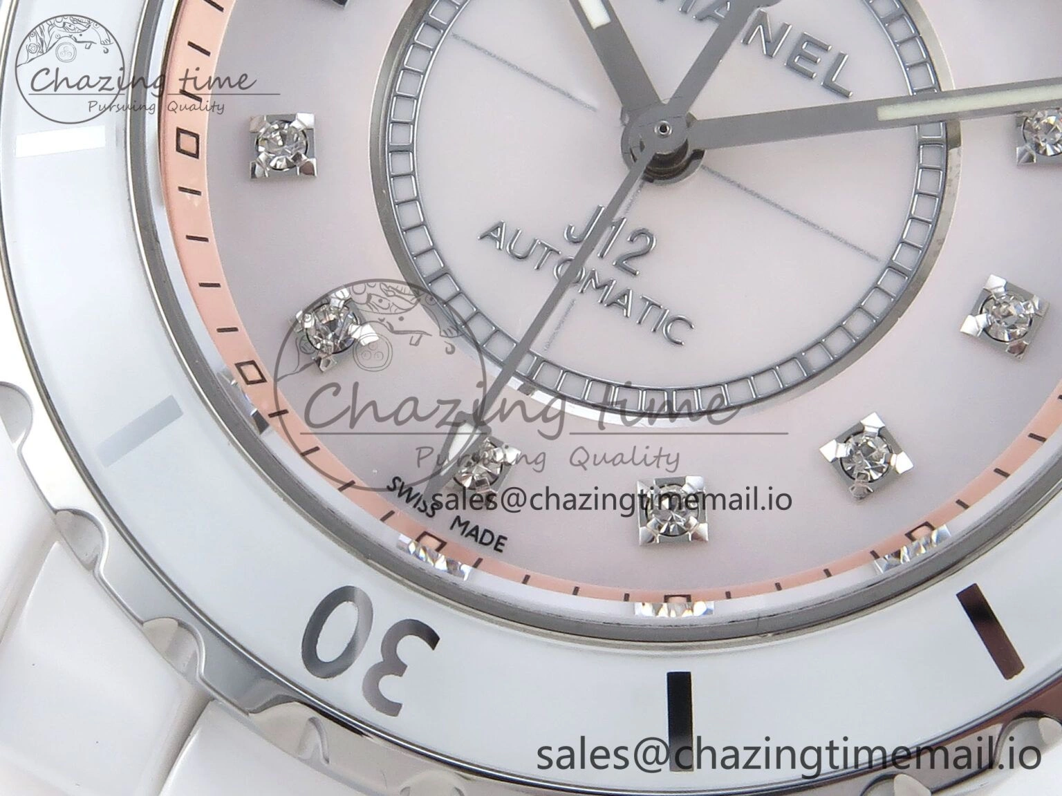 J13 38mm White Ceramic HTF 1:1 Best Edition Pink MOP Dial Diamonds Markers on Bracelet A2892