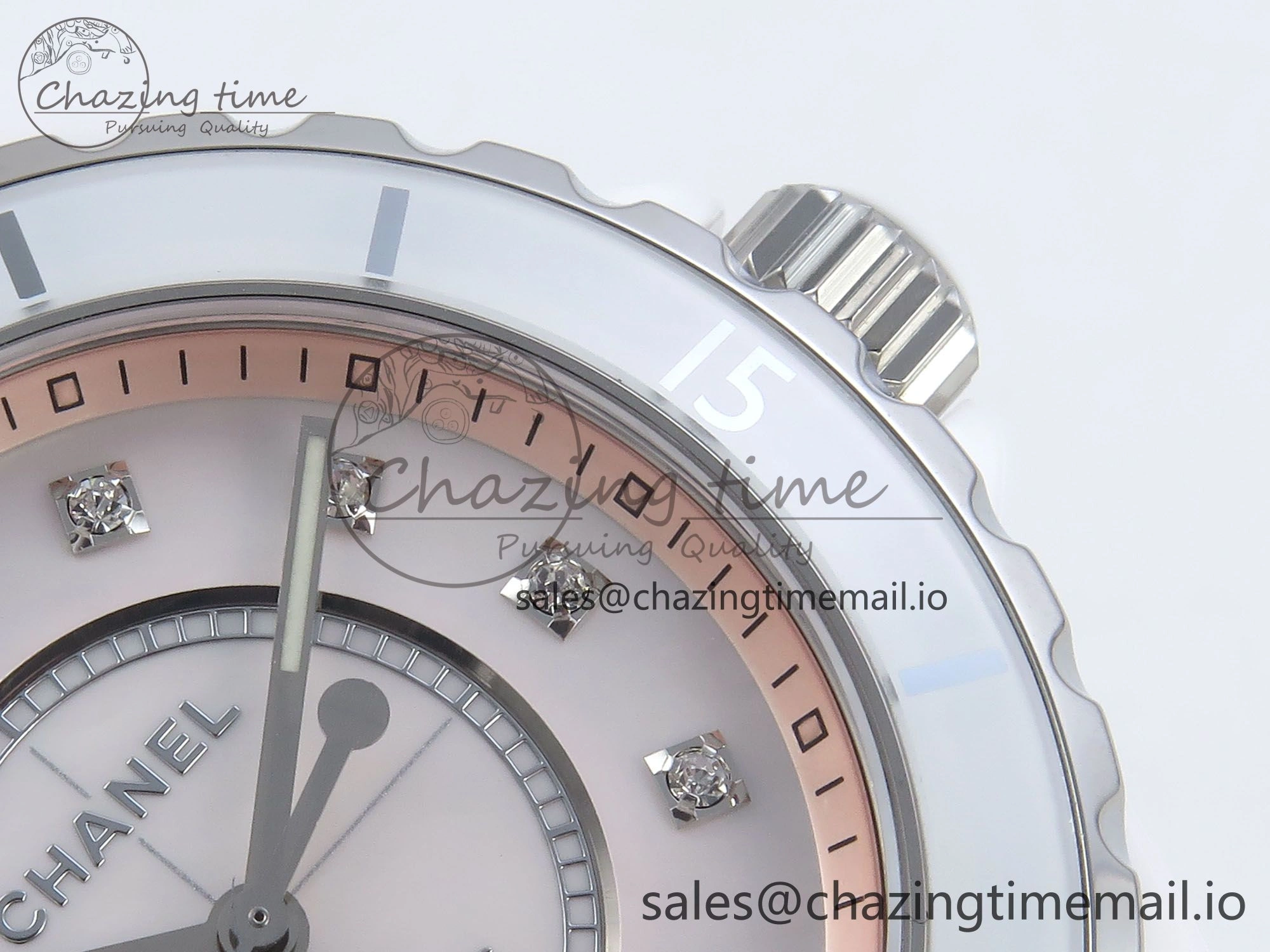 J13 38mm White Ceramic HTF 1:1 Best Edition Pink MOP Dial Diamonds Markers on Bracelet A2892