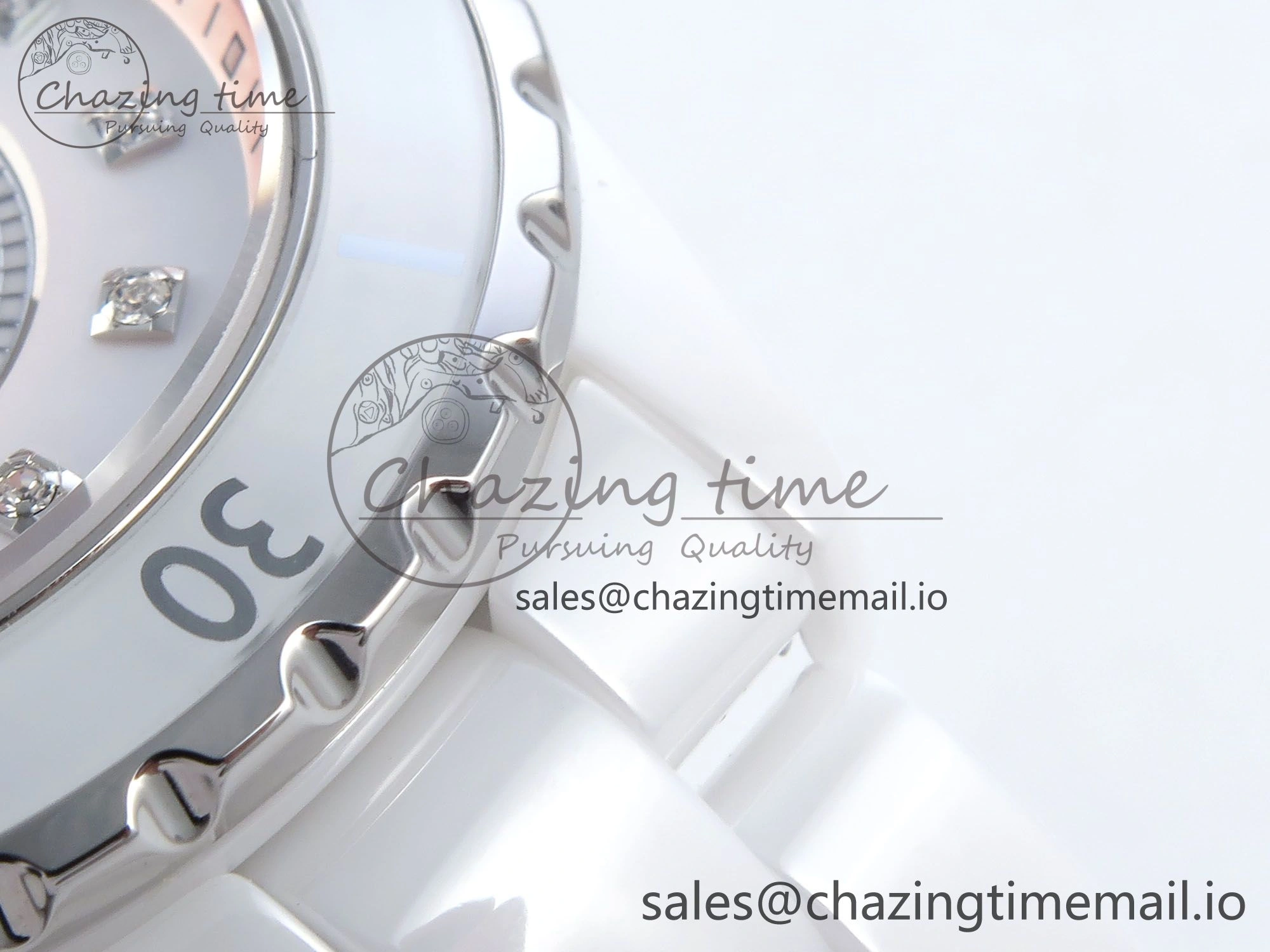 J13 38mm White Ceramic HTF 1:1 Best Edition Pink MOP Dial Diamonds Markers on Bracelet A2892