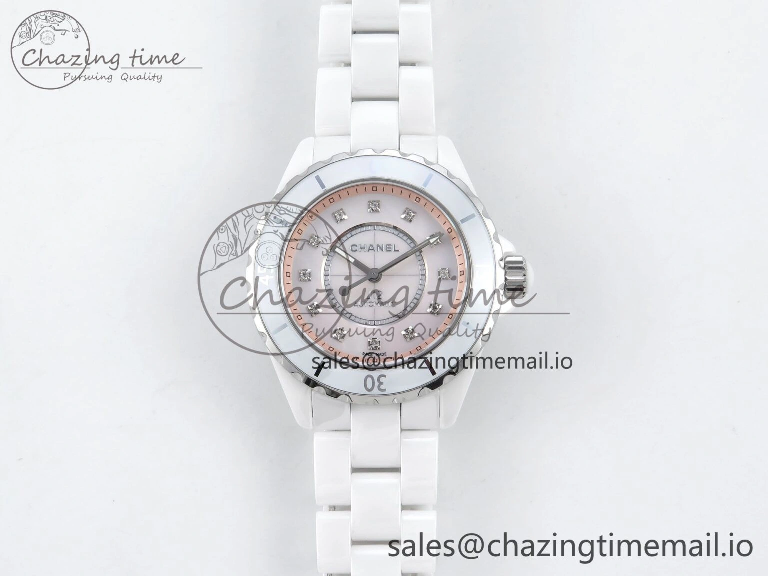J13 38mm White Ceramic HTF 1:1 Best Edition Pink MOP Dial Diamonds Markers on Bracelet A2892