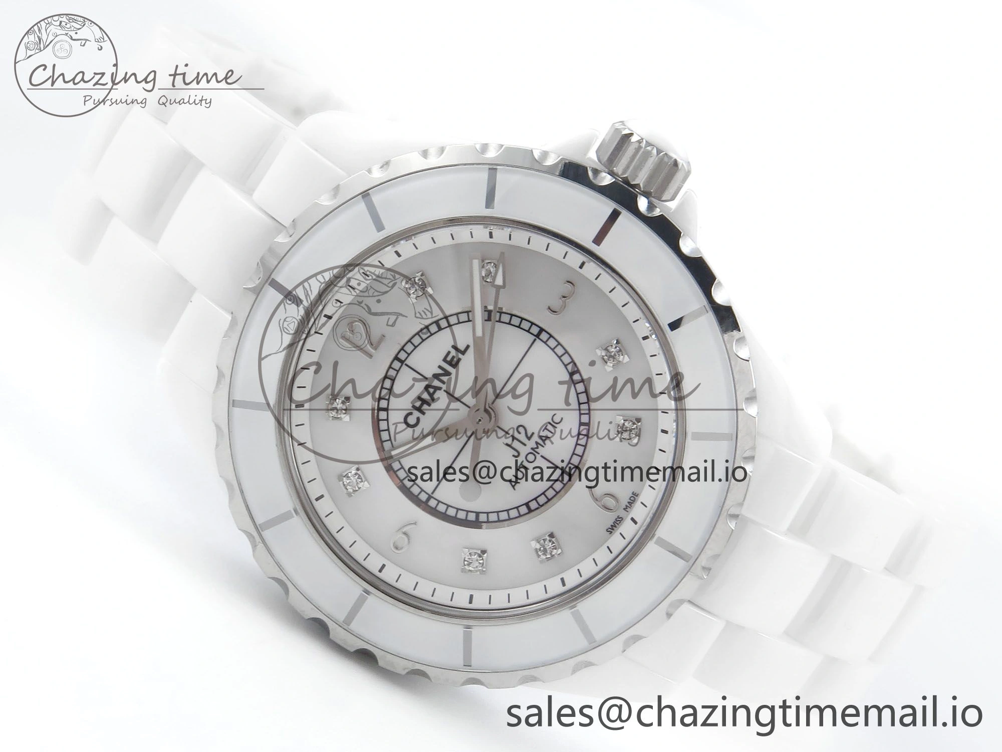 J13 38mm White Ceramic HTF 1:1 Best Edition White Dial Diamonds Numbers Makers on Bracelet A2892