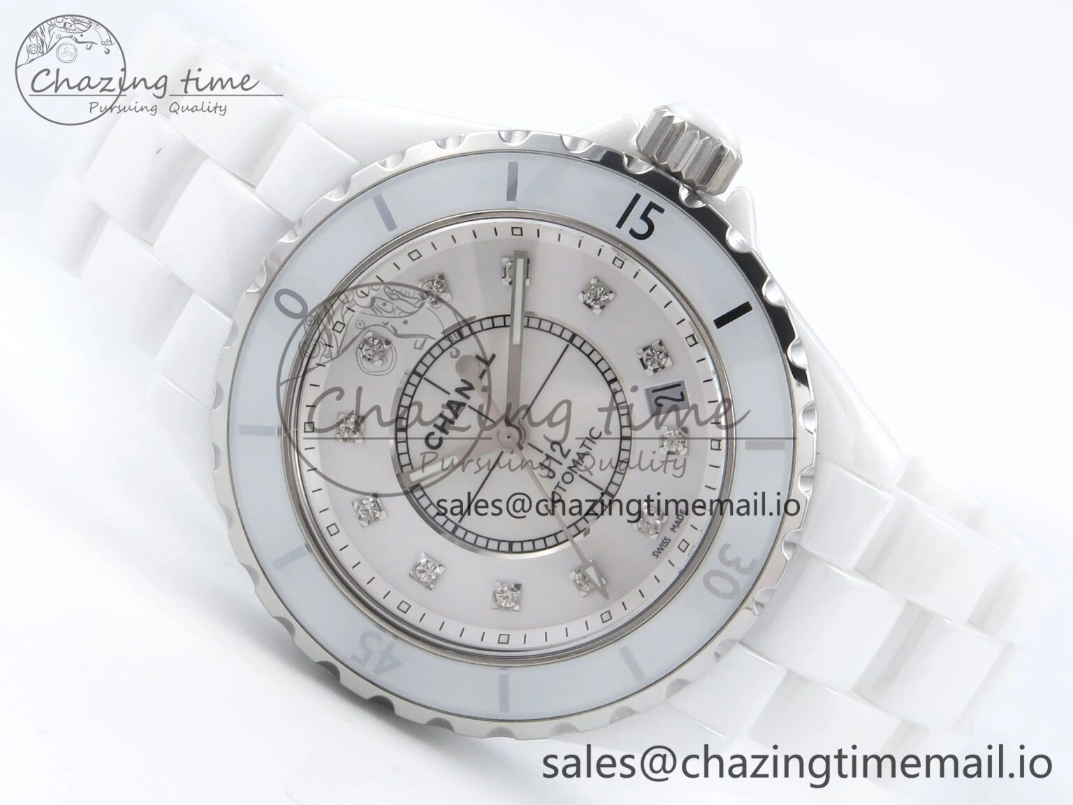 J13 38mm White Ceramic HTF 1:1 Best Edition White Diamonds Dial on Bracelet A2892