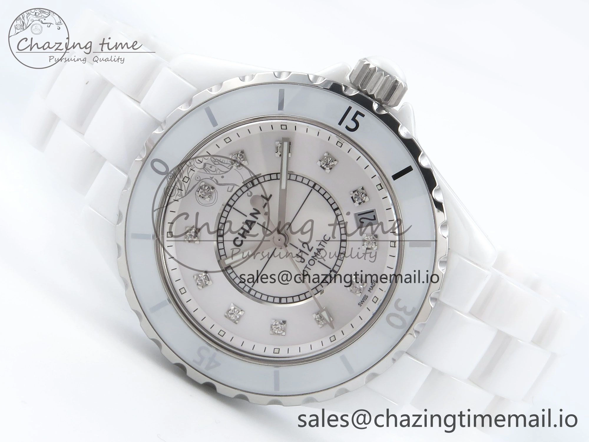 J13 38mm White Ceramic HTF 1:1 Best Edition White Diamonds Dial on Bracelet A2892