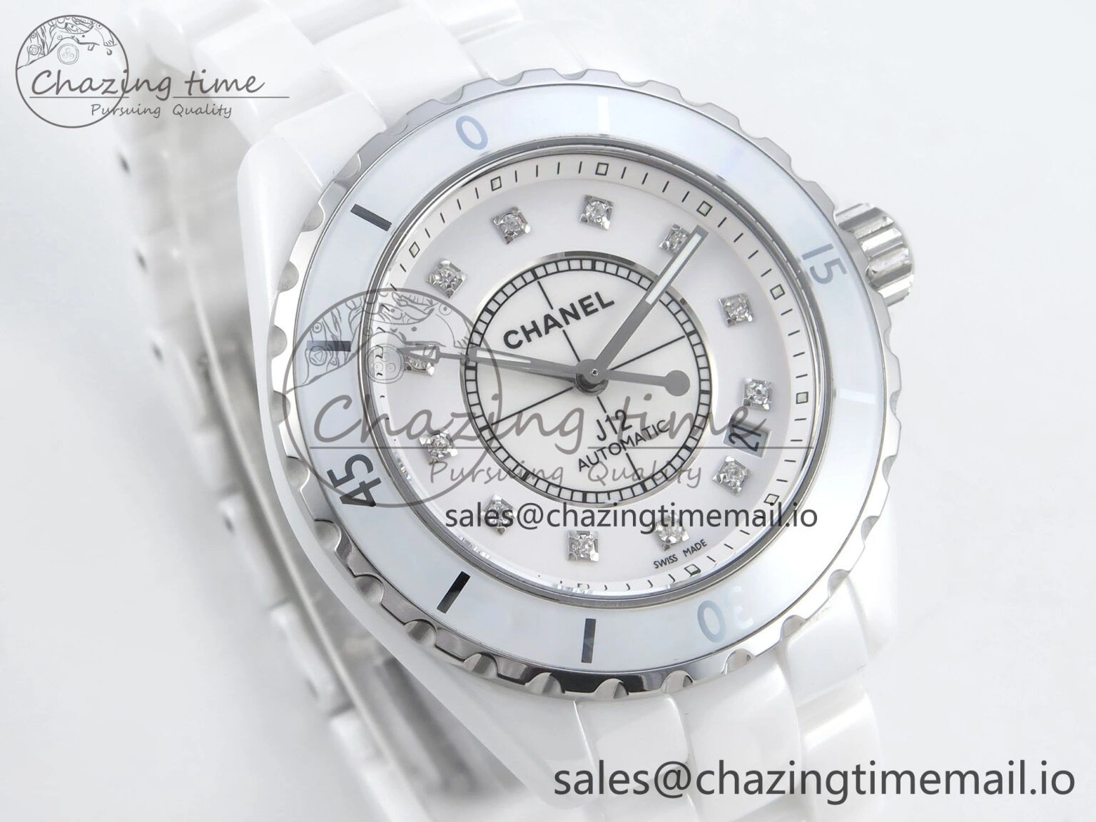 J13 38mm White Ceramic HTF 1:1 Best Edition White Diamonds Dial on Bracelet A2892