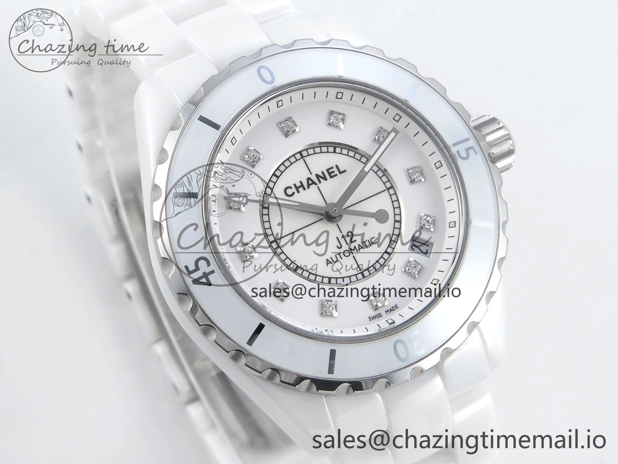J13 38mm White Ceramic HTF 1:1 Best Edition White Diamonds Dial on Bracelet A2892