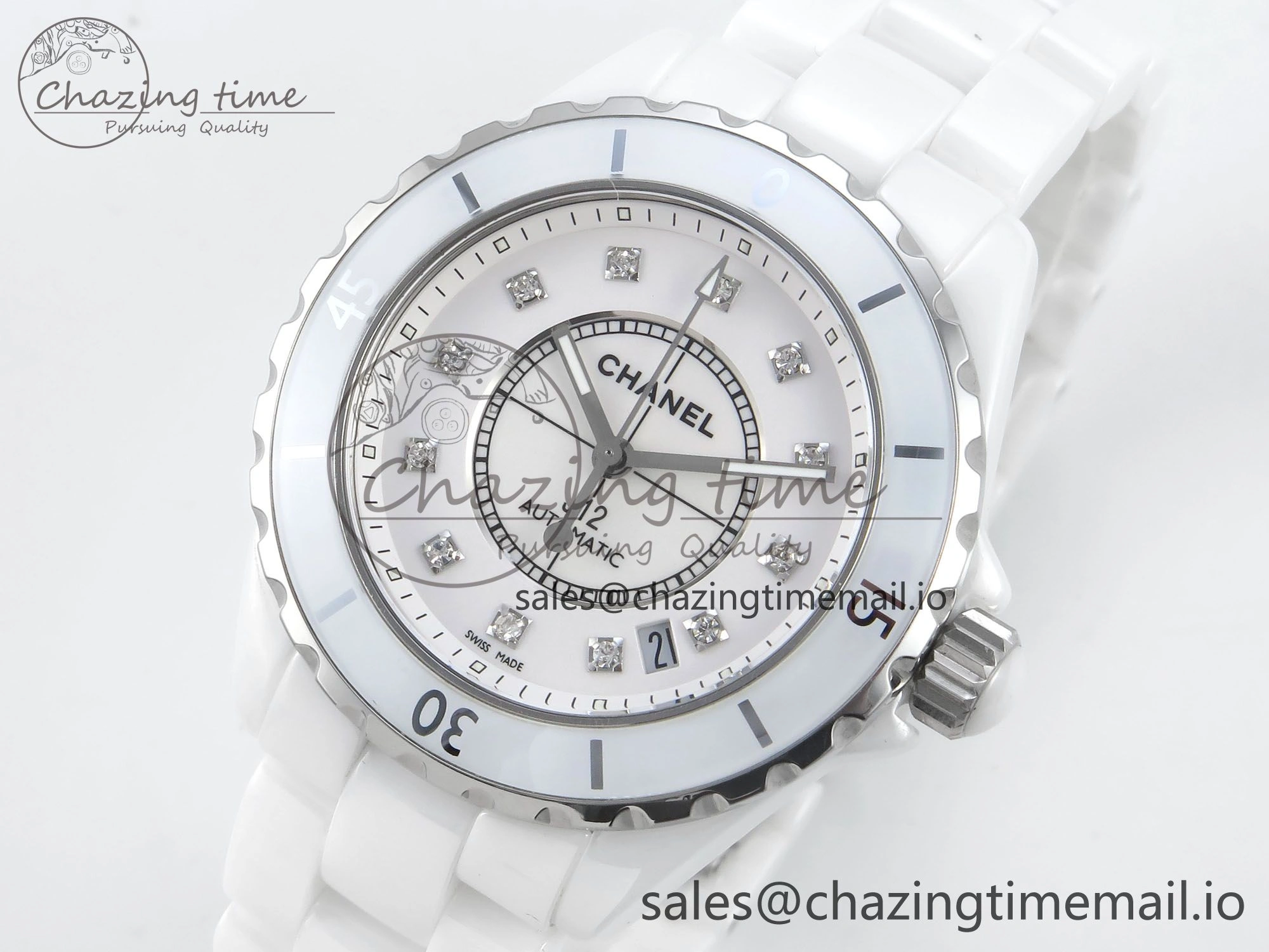 J13 38mm White Ceramic HTF 1:1 Best Edition White Diamonds Dial on Bracelet A2892