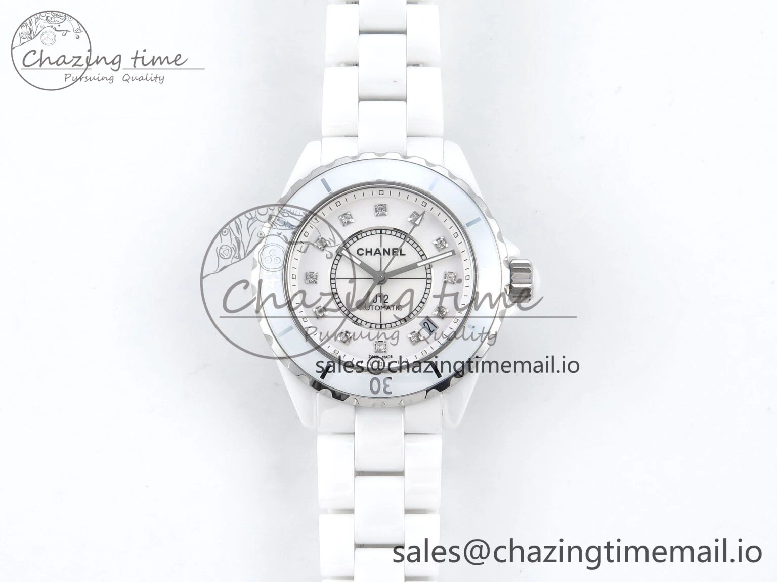 J13 38mm White Ceramic HTF 1:1 Best Edition White Diamonds Dial on Bracelet A2892