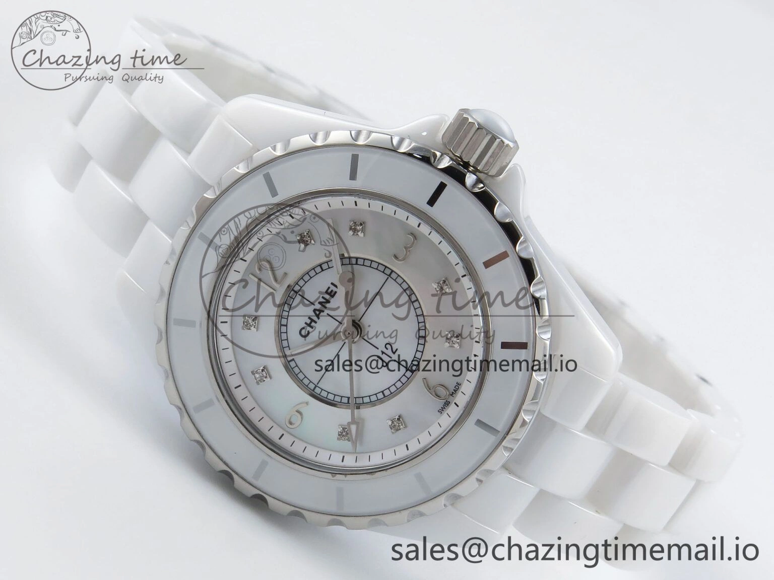 J13 38mm White Ceramic HTF 1:1 Best Edition White MOP Dial on Bracelet Swiss Quartz