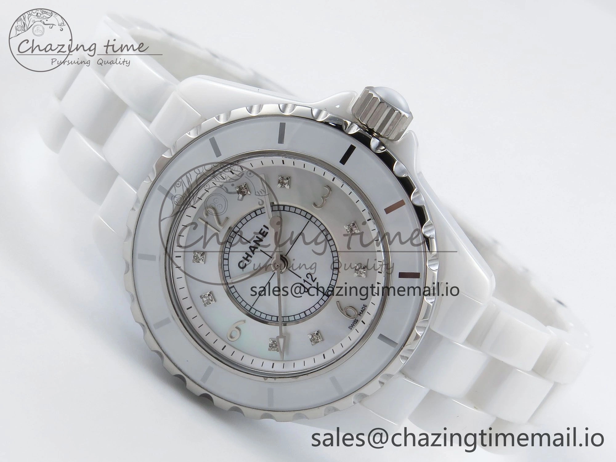 J13 38mm White Ceramic HTF 1:1 Best Edition White MOP Dial on Bracelet Swiss Quartz
