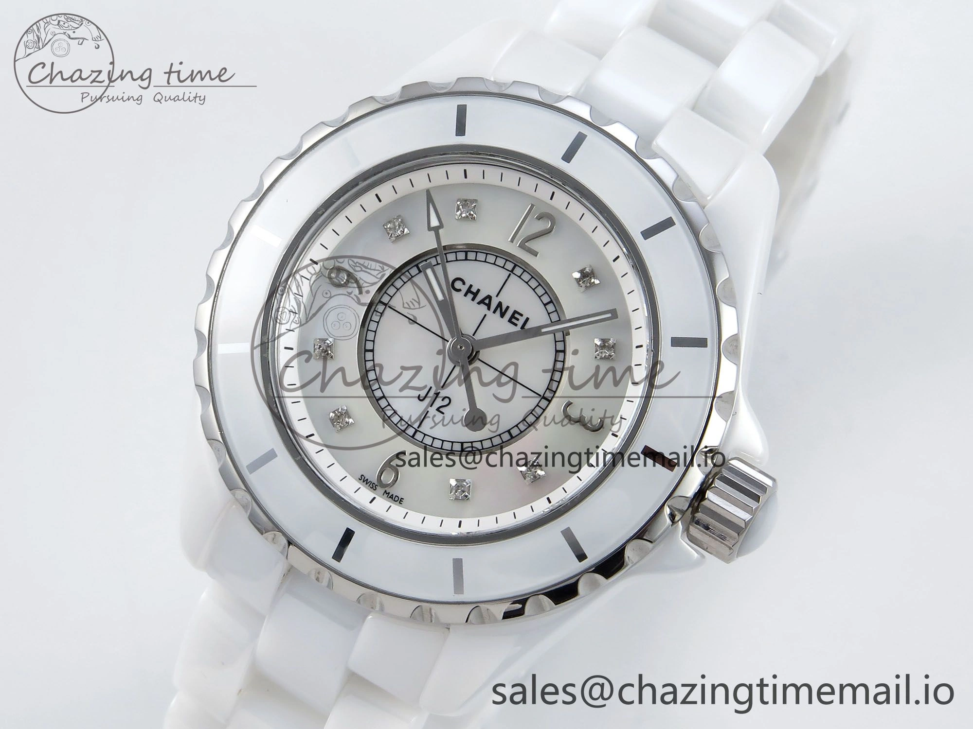 J13 38mm White Ceramic HTF 1:1 Best Edition White MOP Dial on Bracelet Swiss Quartz