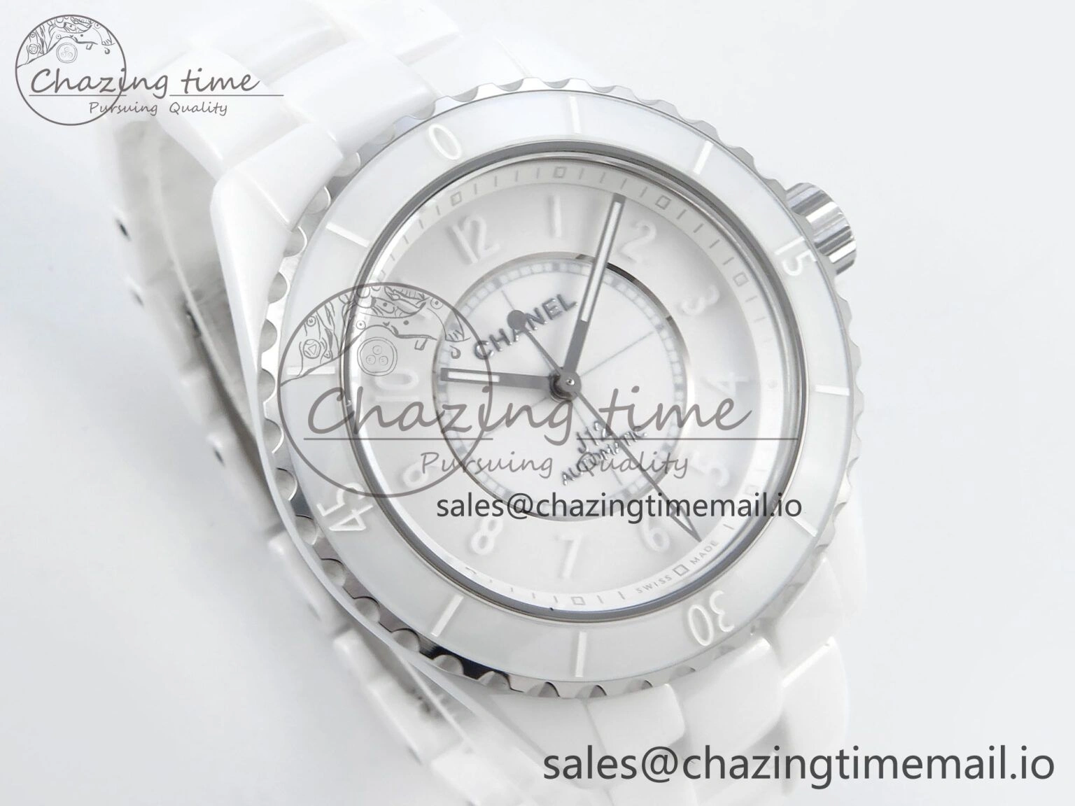 J13 38mm White Ceramic HTF 1:1 Best Edition White Numbers Dial on Bracelet A12.1
