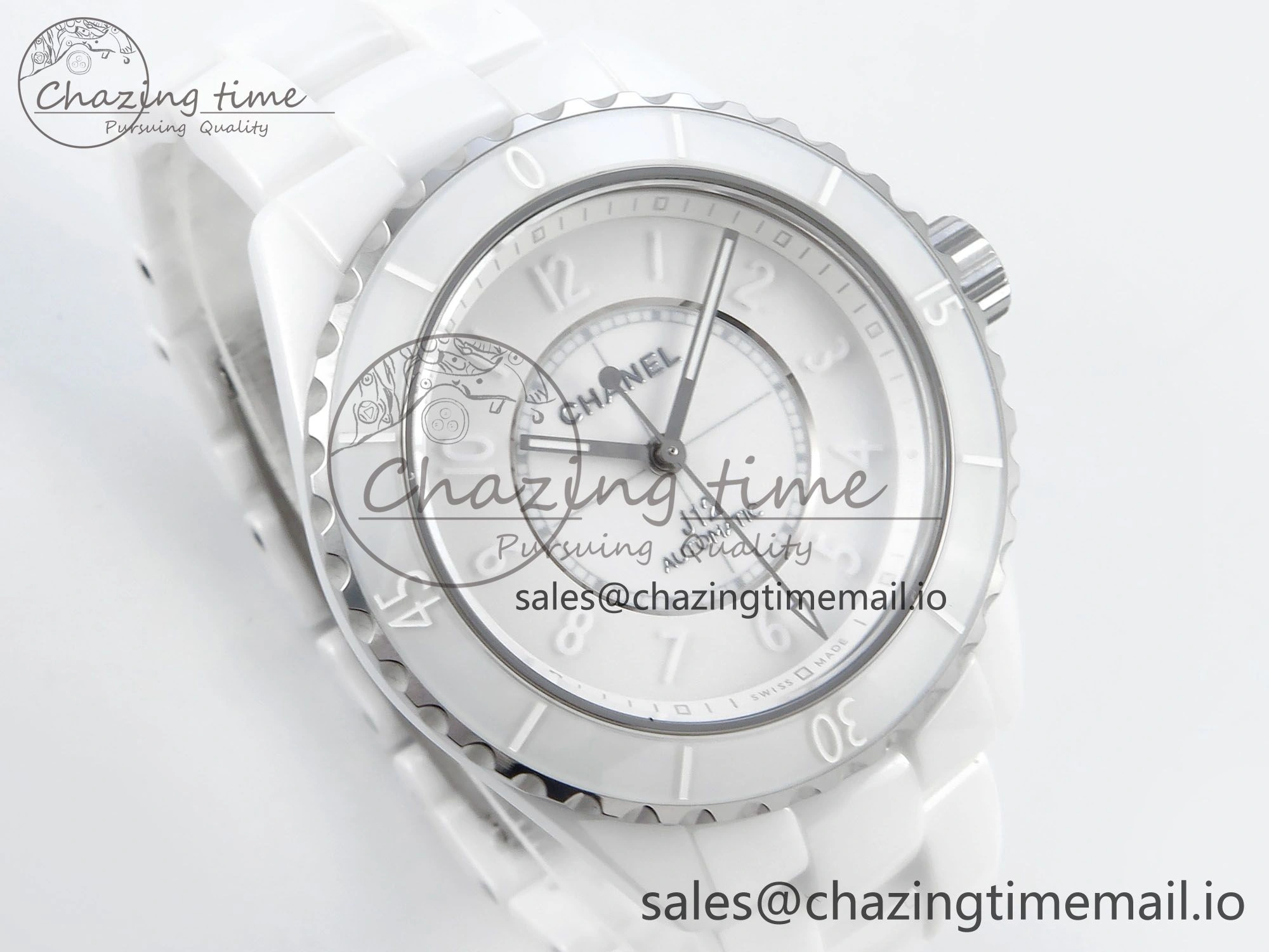 J13 38mm White Ceramic HTF 1:1 Best Edition White Numbers Dial on Bracelet A12.1