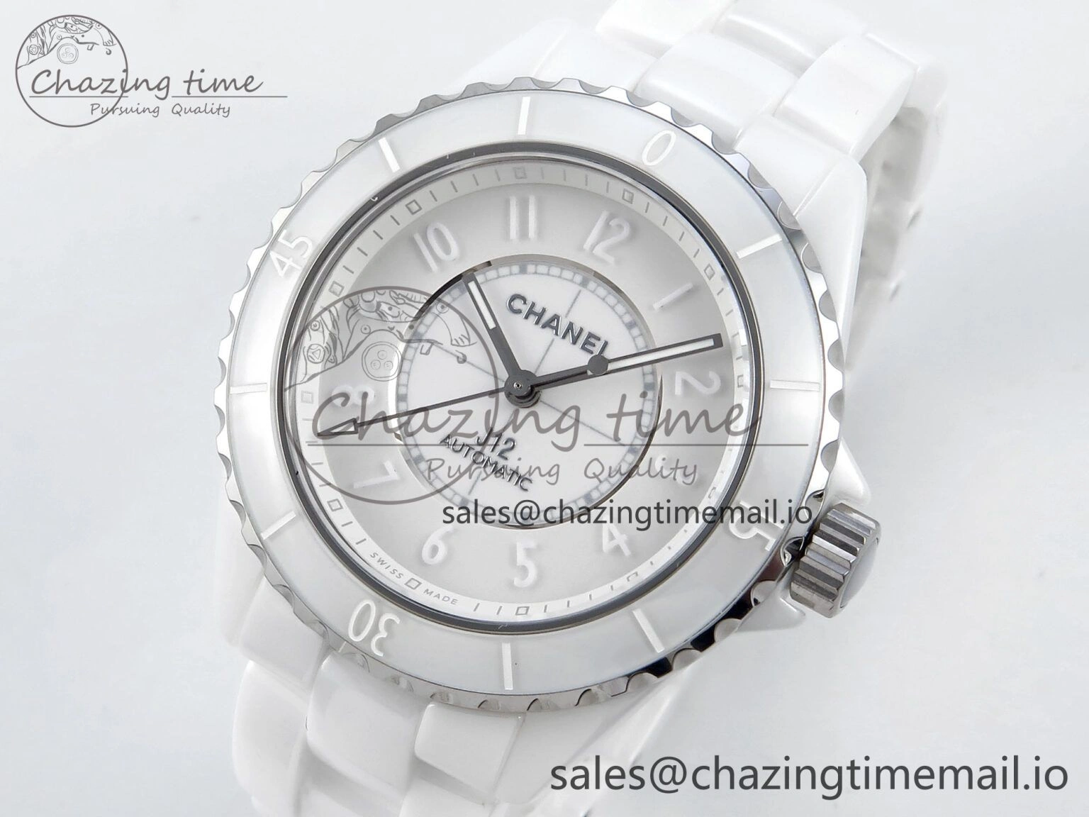 J13 38mm White Ceramic HTF 1:1 Best Edition White Numbers Dial on Bracelet A12.1