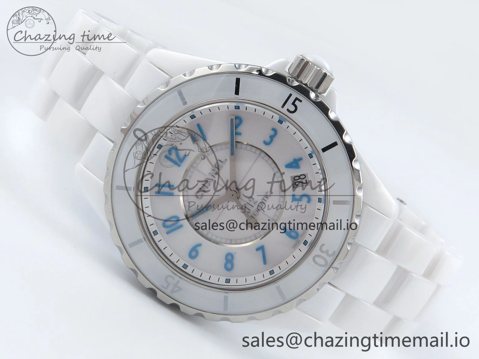 J13 38mm White Ceramic HTF 1:1 Best Edition White Blue Dial on Bracelet A2892