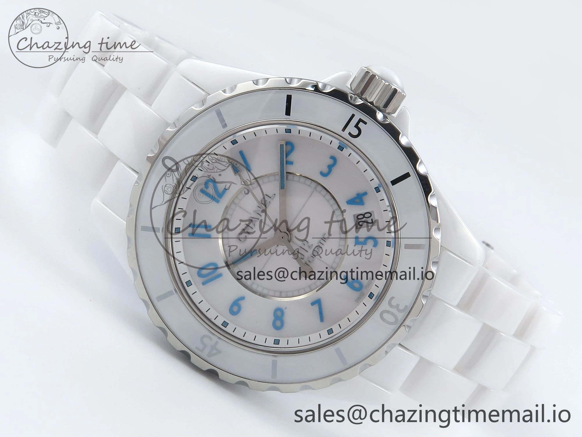 J13 38mm White Ceramic HTF 1:1 Best Edition White Blue Dial on Bracelet A2892