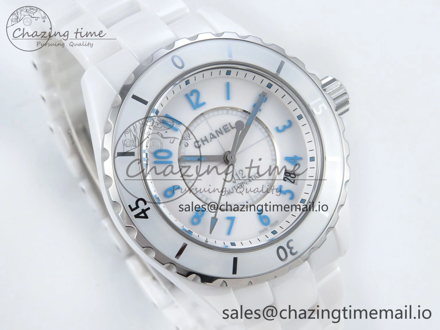 J13 38mm White Ceramic HTF 1:1 Best Edition White Blue Dial on Bracelet A2892