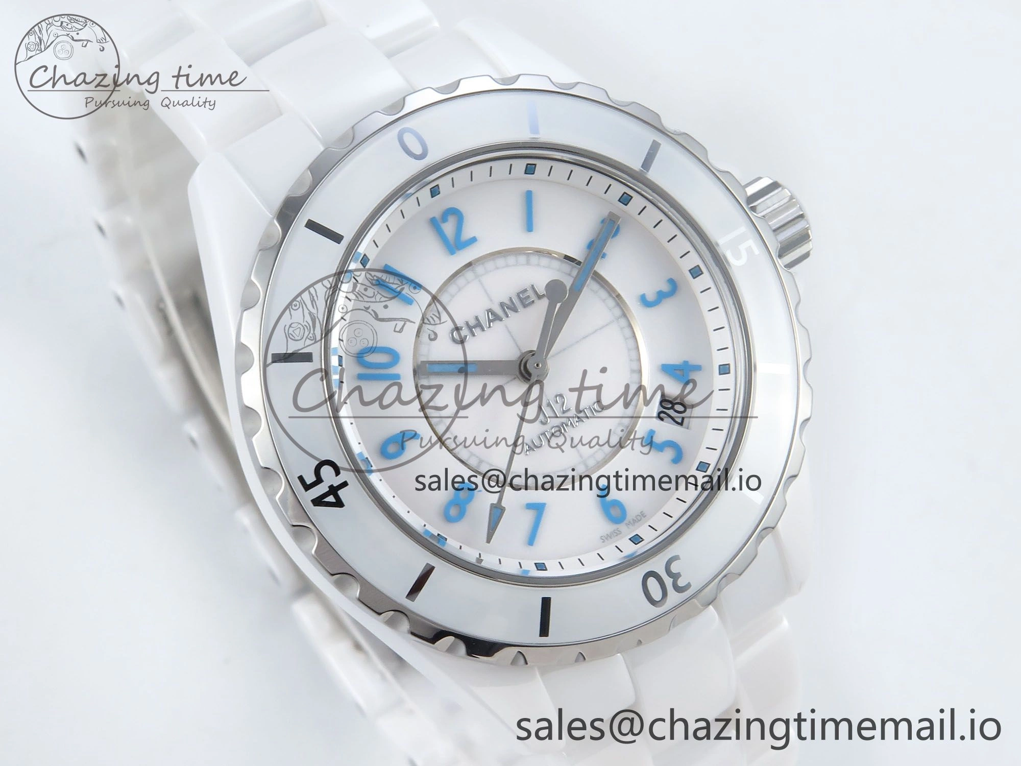 J13 38mm White Ceramic HTF 1:1 Best Edition White Blue Dial on Bracelet A2892