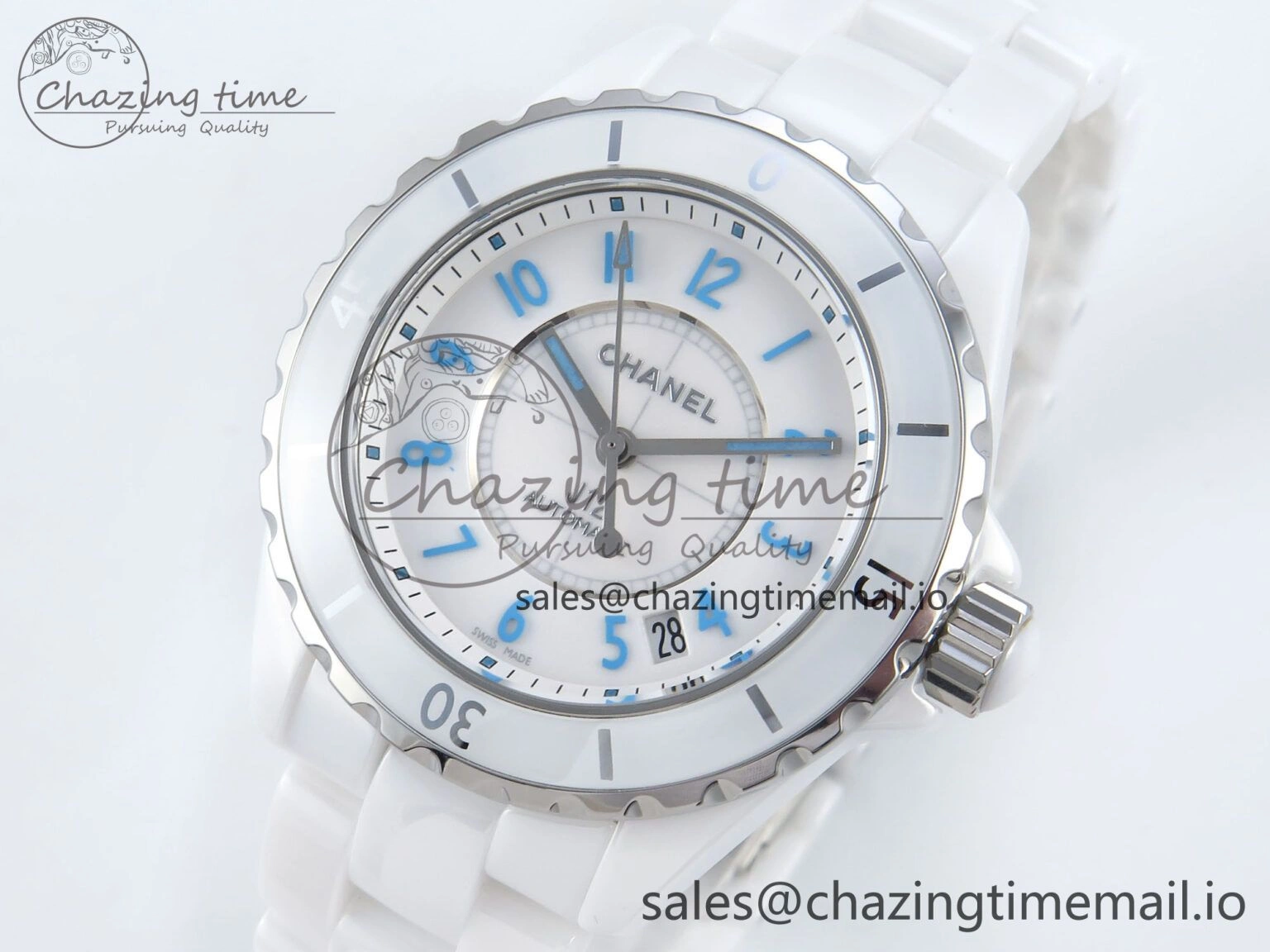 J13 38mm White Ceramic HTF 1:1 Best Edition White Blue Dial on Bracelet A2892