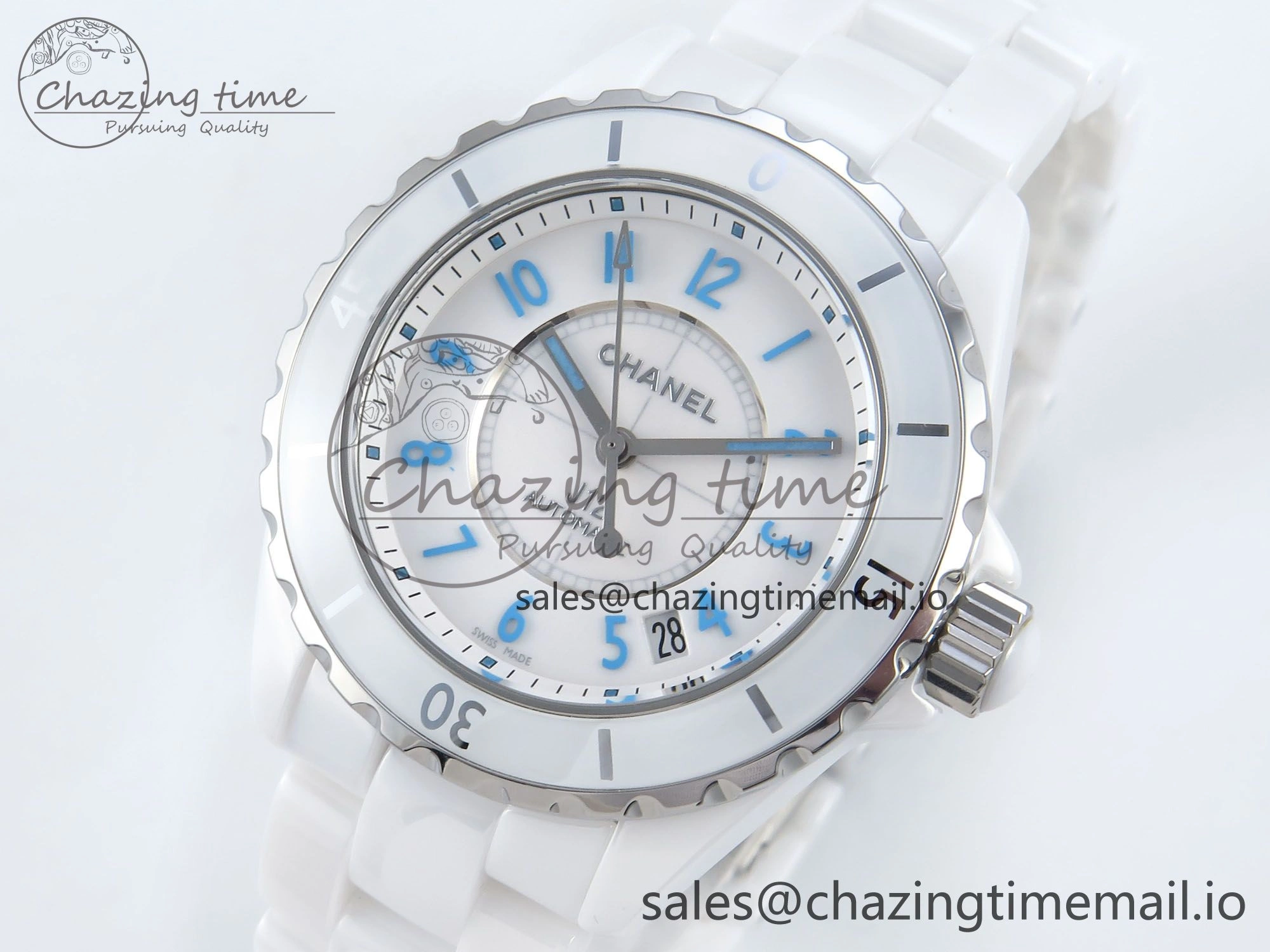 J13 38mm White Ceramic HTF 1:1 Best Edition White Blue Dial on Bracelet A2892