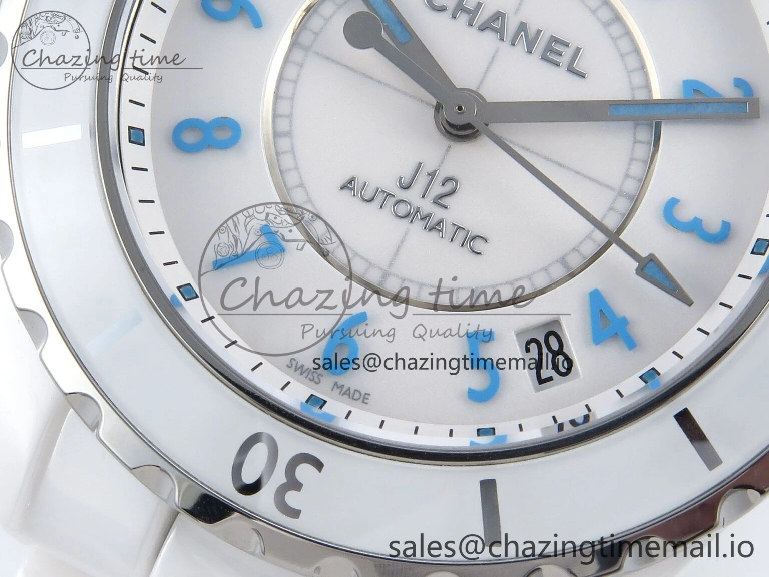 J13 38mm White Ceramic HTF 1:1 Best Edition White Blue Dial on Bracelet A2892