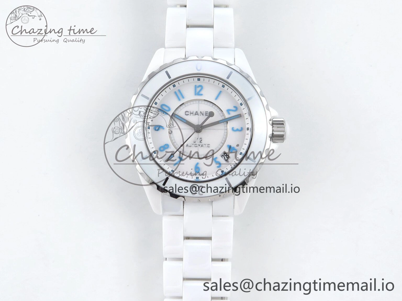 J13 38mm White Ceramic HTF 1:1 Best Edition White Blue Dial on Bracelet A2892