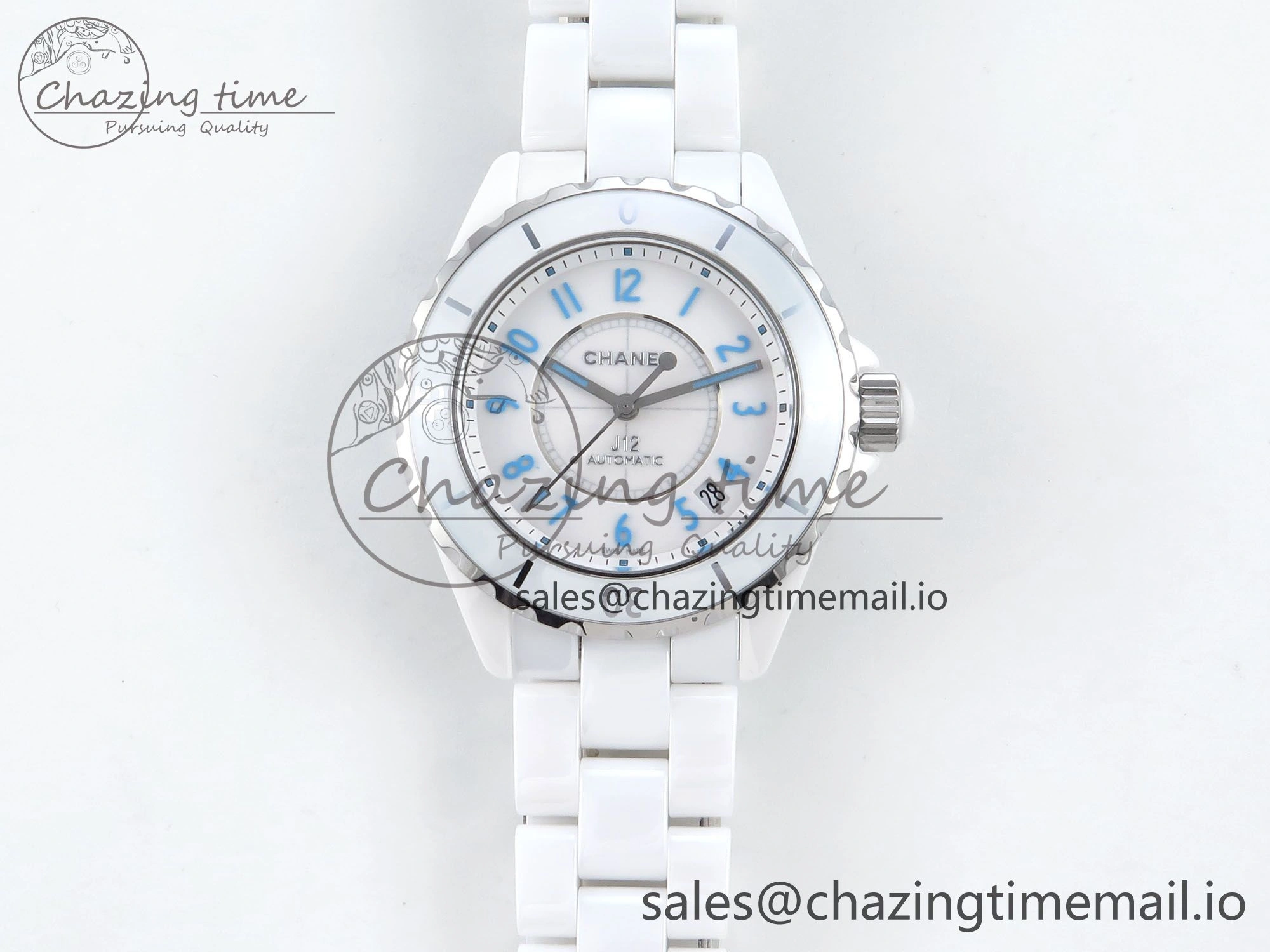 J13 38mm White Ceramic HTF 1:1 Best Edition White Blue Dial on Bracelet A2892