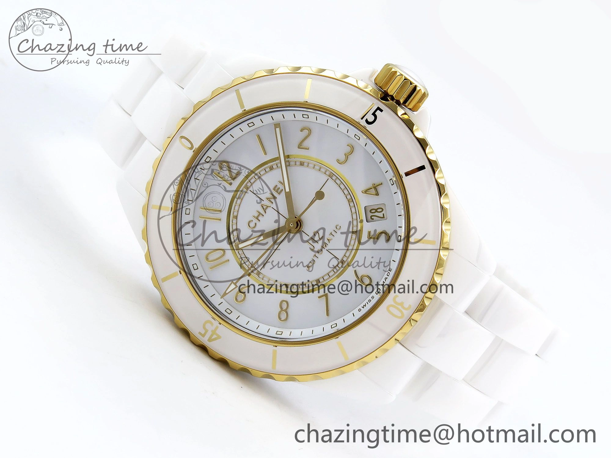 J13 38mm YG White Ceramic BVF 1:1 Best Edition White Dial on Bracelet A12.1