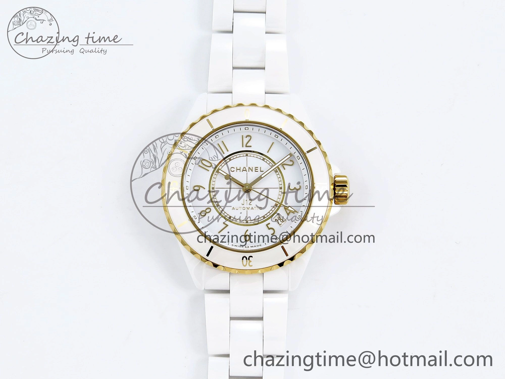J13 38mm YG White Ceramic BVF 1:1 Best Edition White Dial on Bracelet A12.1