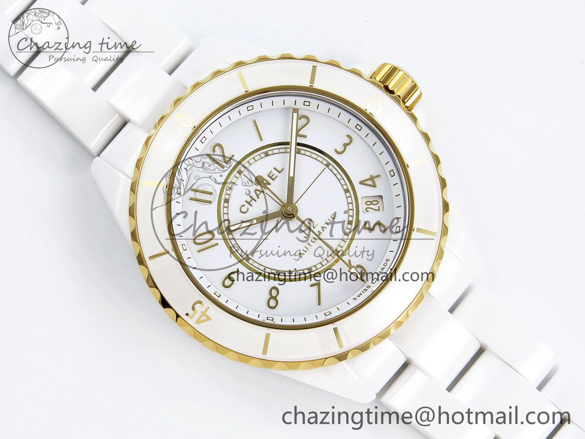 J13 38mm YG White Ceramic BVF 1:1 Best Edition White Dial on Bracelet A12.1