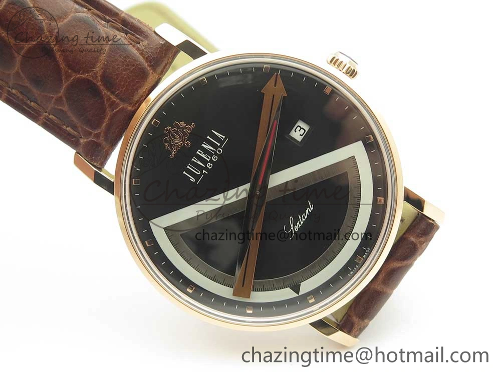 Juvenia Sextant RG FKF Best Edition Black Dial on Brown Leather Strap A2892