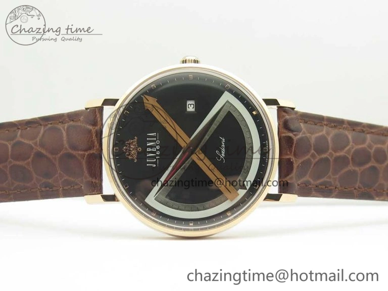 Juvenia Sextant RG FKF Best Edition Black Dial on Brown Leather Strap A2892