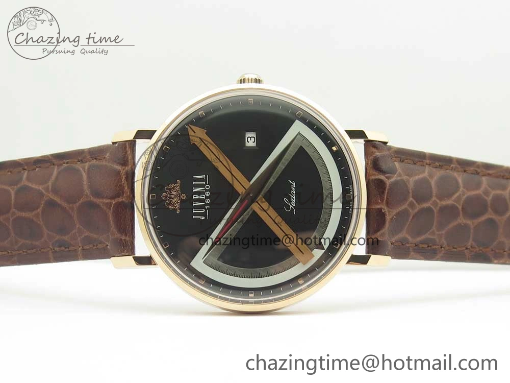 Juvenia Sextant RG FKF Best Edition Black Dial on Brown Leather Strap A2892