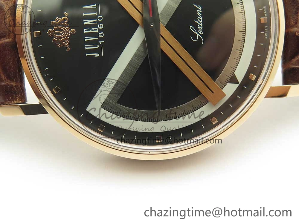 Juvenia Sextant RG FKF Best Edition Black Dial on Brown Leather Strap A2892