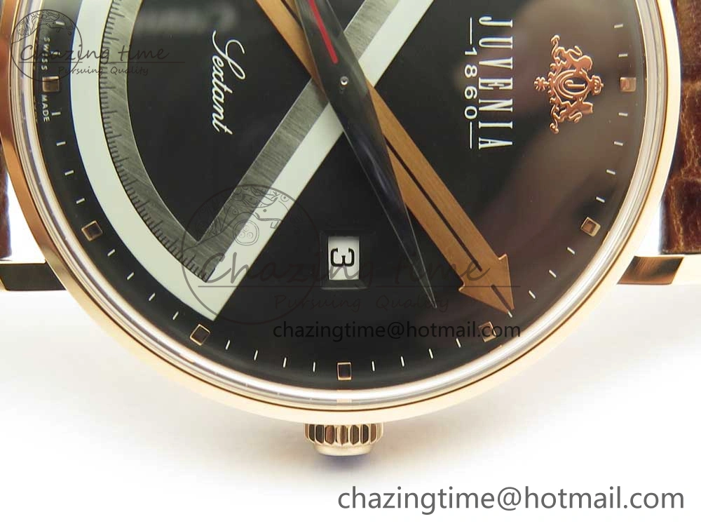 Juvenia Sextant RG FKF Best Edition Black Dial on Brown Leather Strap A2892