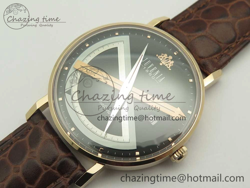 Juvenia Sextant RG FKF Best Edition Black Dial on Brown Leather Strap A2892
