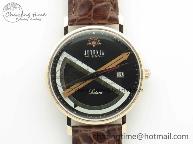 Juvenia Sextant RG FKF Best Edition Black Dial on Brown Leather Strap A2892
