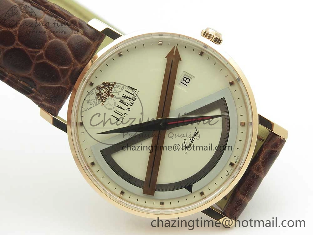 Juvenia Sextant RG FKF Best Edition White Dial on Brown Leather Strap A2892