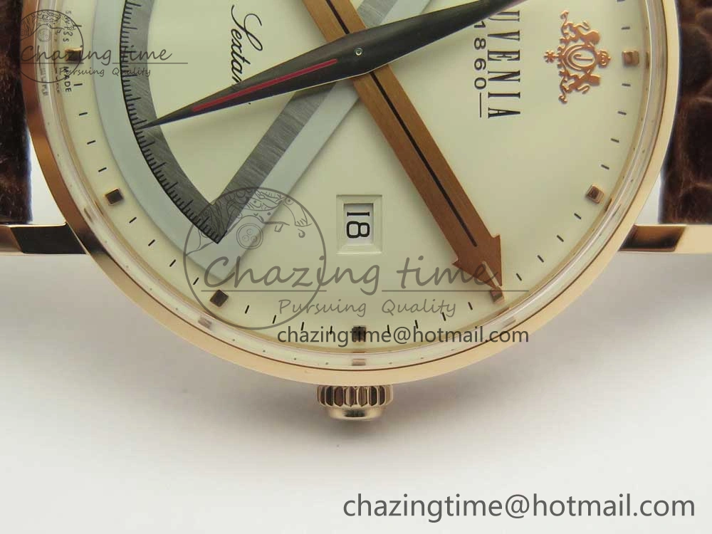 Juvenia Sextant RG FKF Best Edition White Dial on Brown Leather Strap A2892