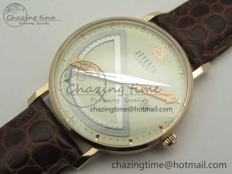 Juvenia Sextant RG FKF Best Edition White Dial on Brown Leather Strap A2892
