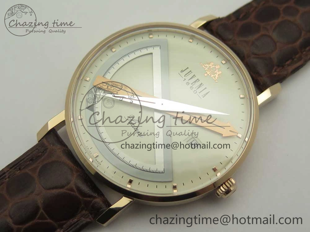 Juvenia Sextant RG FKF Best Edition White Dial on Brown Leather Strap A2892